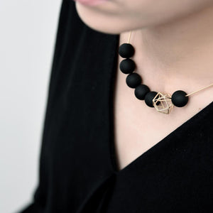 
                  
                    This short necklace sits just below the collarbones. Made up of six small orbs and one hollow hexagon charm.
                  
                