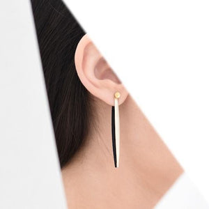 
                  
                    Two slender leaf shapes that come together to make a stylish dual-tone pair of ear jackets.
                  
                